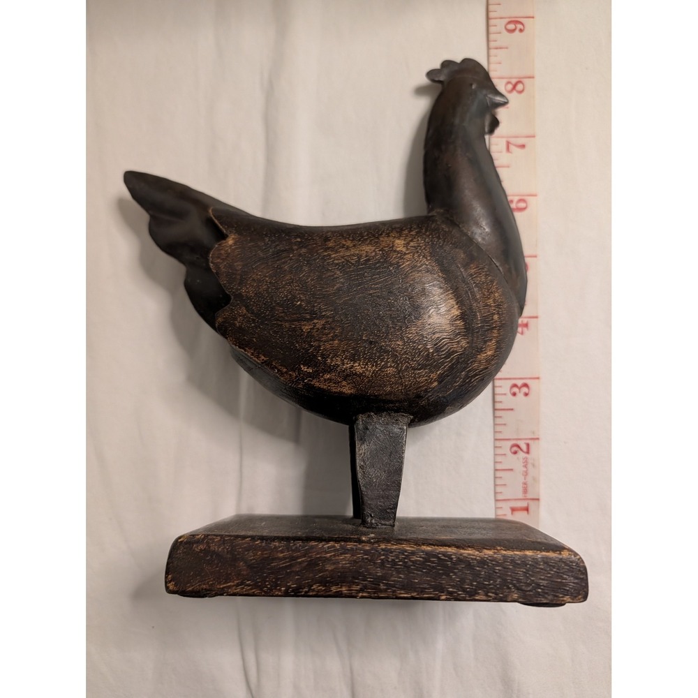 Vintage Hand Carved Wooden Chicken Figurine Rustic Farmhouse Folk Art Decor 8.5"
